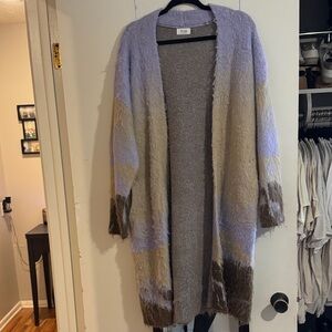 Bluivy Lavender and Beige Open-Front Cardigan